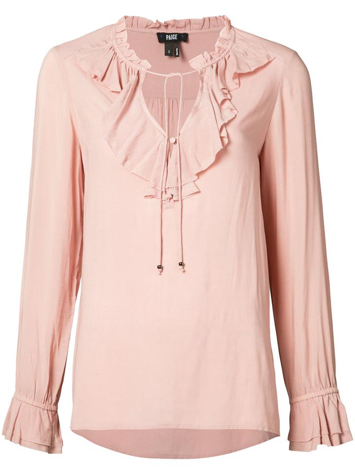 Paige - Ruffled Neck Blouse - Women - Rayon - Xs, Pink/purple, Rayon