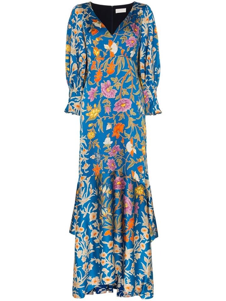 Peter Pilotto Hammered Silk Floral Print Maxi Dress - Blue