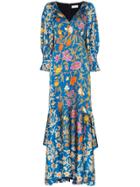 Peter Pilotto Hammered Silk Floral Print Maxi Dress - Blue