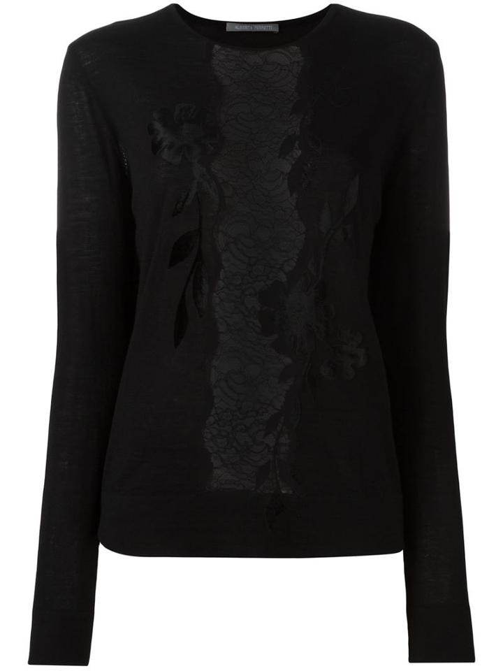 Alberta Ferretti Lace Detailing Knit Blouse, Women's, Size: 42, Black, Virgin Wool/rayon/silk