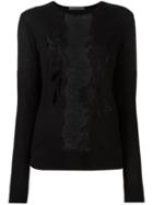 Alberta Ferretti Lace Detailing Knit Blouse, Women's, Size: 42, Black, Virgin Wool/rayon/silk
