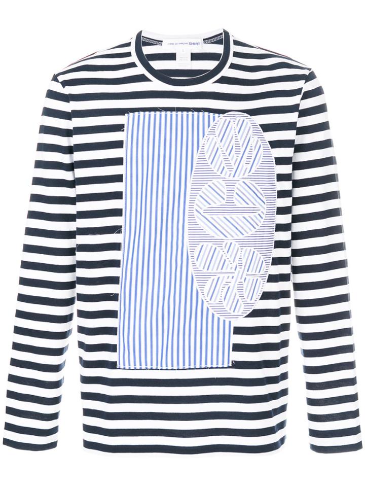 Comme Des Garçons Shirt Appliqué Patch Striped Top - Blue