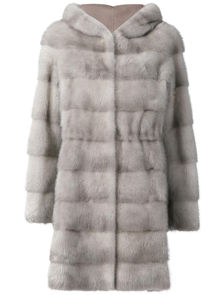 Liska Panneled Hooded Coat - Grey