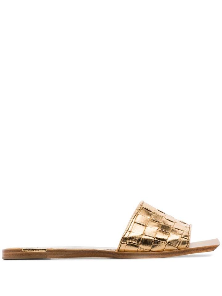 Bottega Veneta Intrecciato Flat Sandals - Metallic