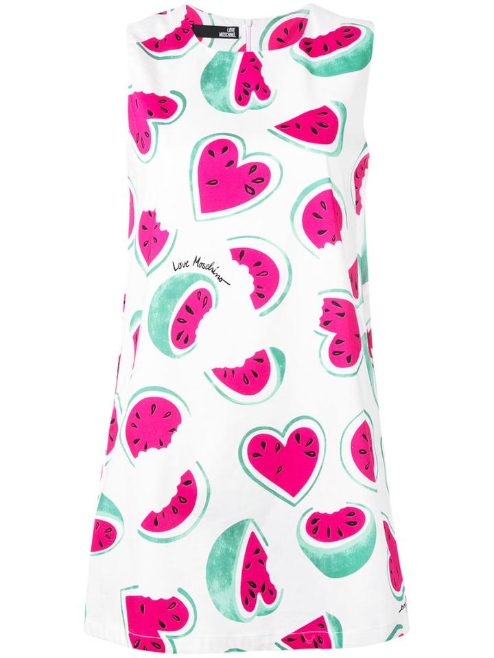 Love Moschino Watermelon Print Dress, Women's, Size: 42, White, Cotton/spandex/elastane
