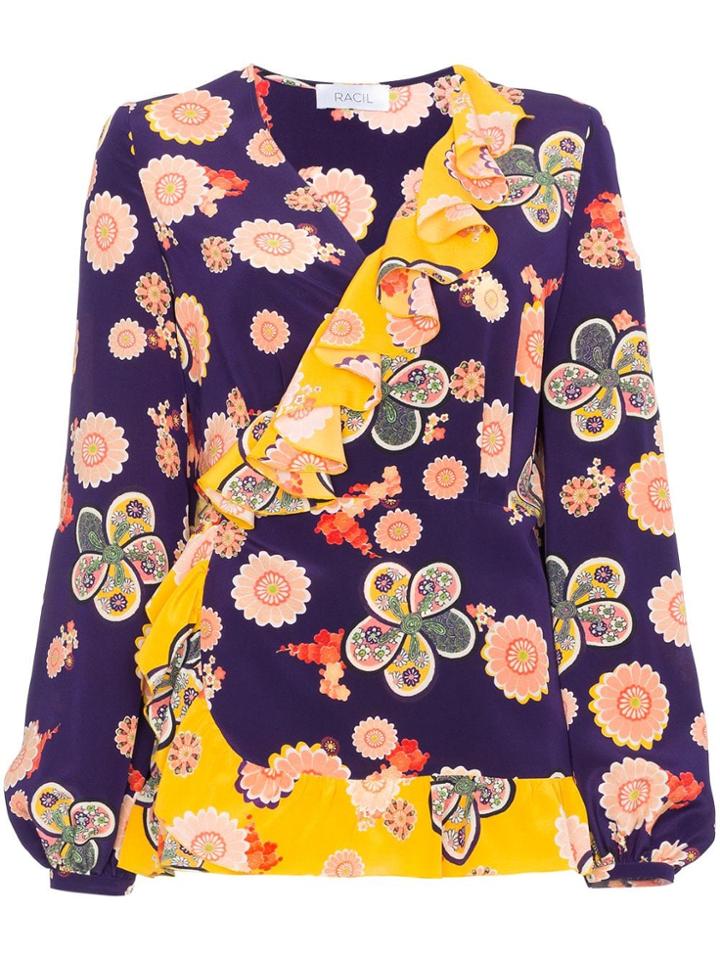 Racil Silk Floral Wrap Top - Purple