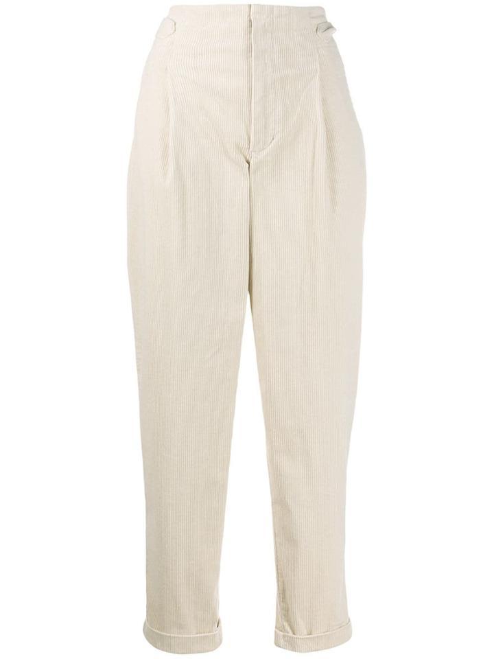 Closed Ribbed Cropped Trousers - Neutrals