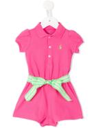 Ralph Lauren Kids - Belted Romper - Kids - Cotton/polyester - 6 Mth, Pink/purple