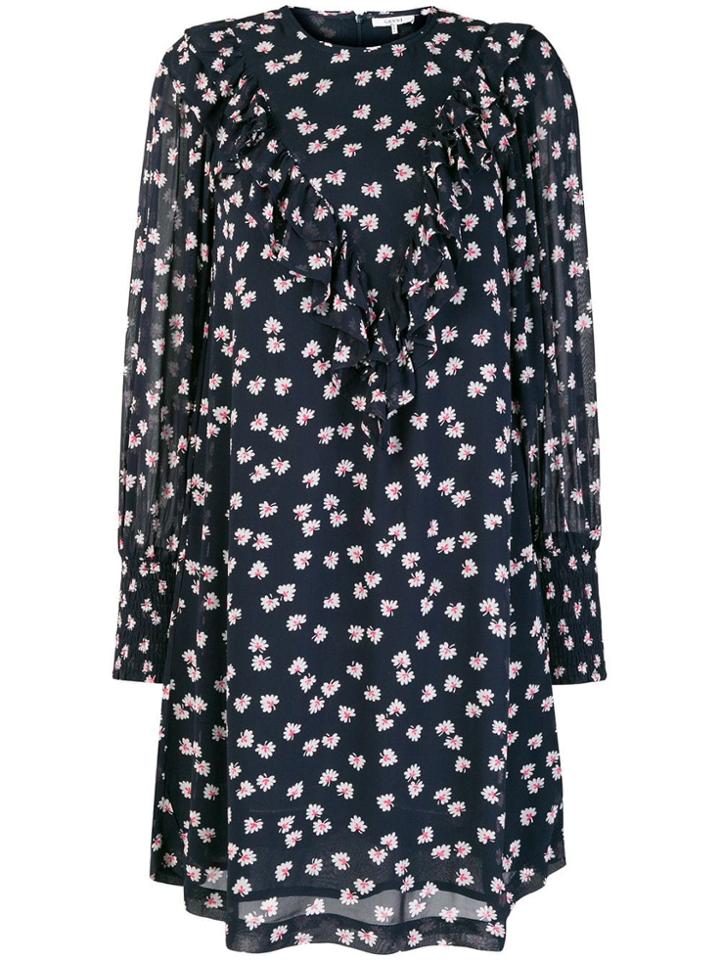 Ganni Ruffled Floral Shift Dress - Blue