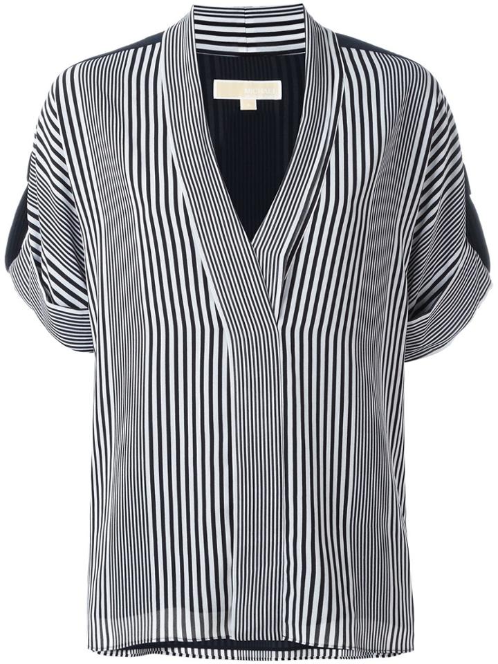 Michael Michael Kors Striped V-neck Blouse - Blue