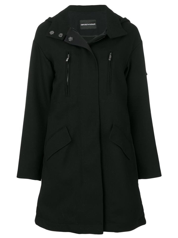 Emporio Armani Coat With Pleated Back - Black