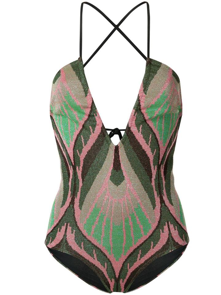 Circus Hotel Lamé Embroidered Swimsuit - Green