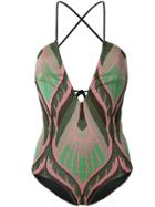 Circus Hotel Lamé Embroidered Swimsuit - Green