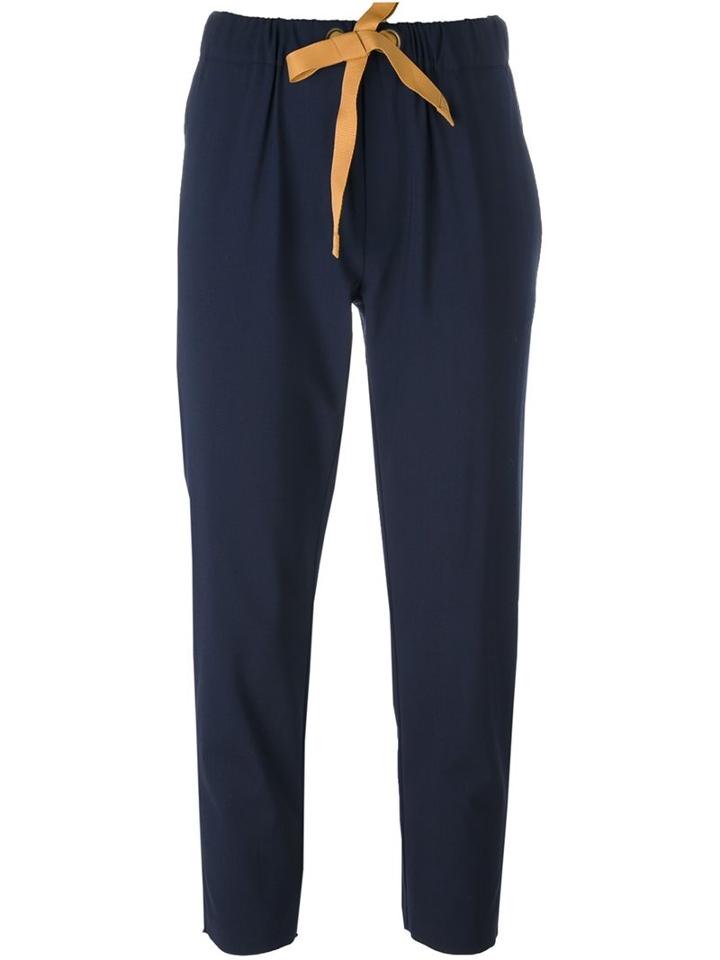 Erika Cavallini Tie Waist Trousers, Women's, Size: 40, Blue, Spandex/elastane/virgin Wool