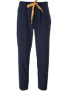 Erika Cavallini Tie Waist Trousers, Women's, Size: 40, Blue, Spandex/elastane/virgin Wool
