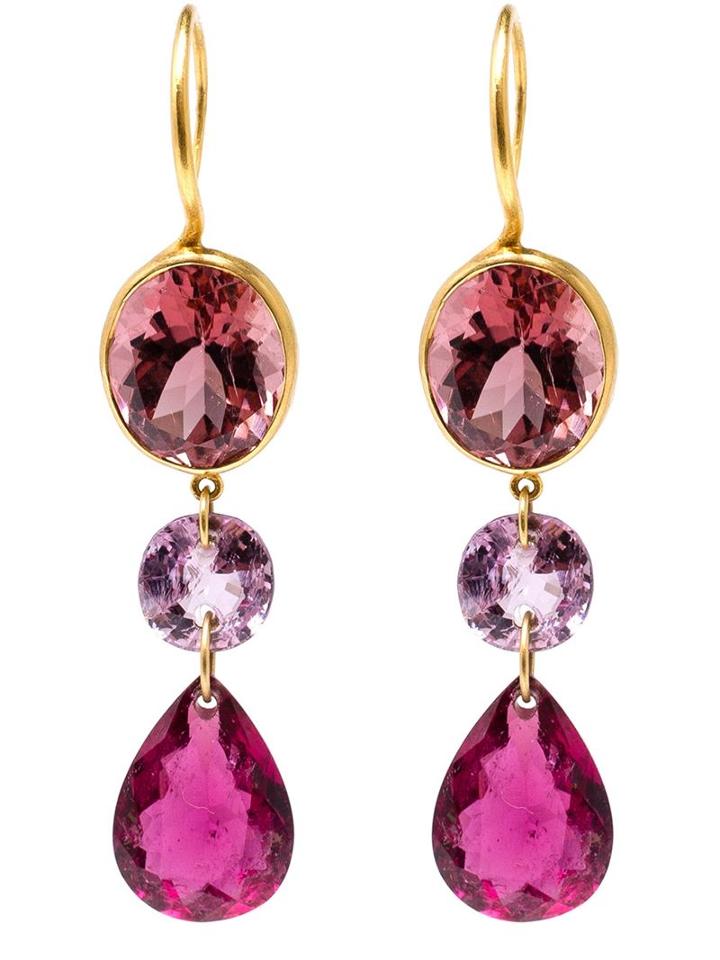 Marie Helene De Taillac 22kt Yellow Gold Drop Tourmaline Earrings