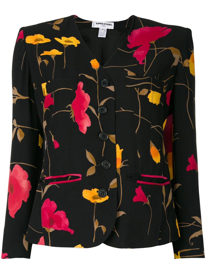 Sonia Rykiel Vintage Floral Print Jacket - Black