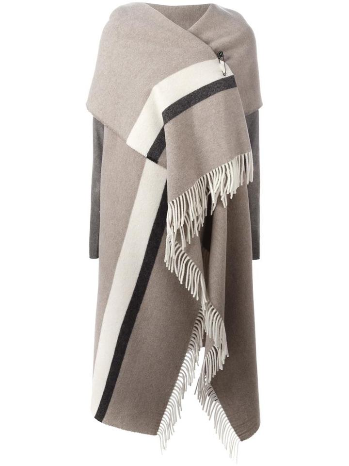 Semicouture Fringed Asymmetric Knit Poncho, Women's, Size: 44, Nude/neutrals, Wool/cupro