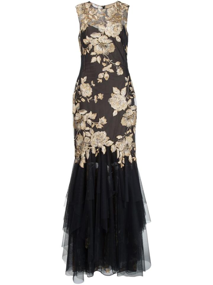 Marchesa Notte Embroidered Flower Gown, Women's, Size: 4, Grey, Nylon