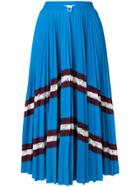 Valentino Chevron Pleated Midi Skirt - Blue