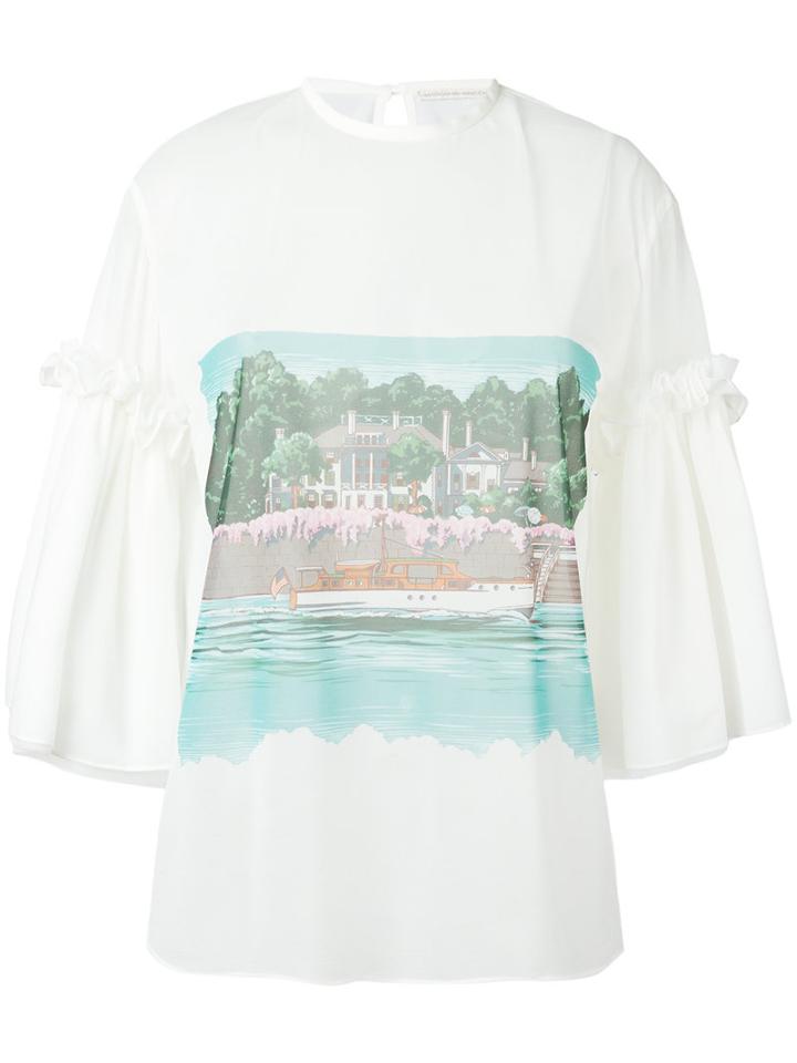 Marco De Vincenzo - Beach Print Sheer Blouse - Women - Polyester - 44, Women's, White, Polyester