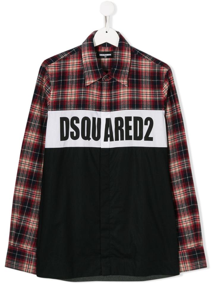Dsquared2 Kids Teen Logo Print Check Shirt - Grey