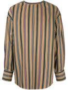 Wooyoungmi Collarless Striped Shirt - Brown