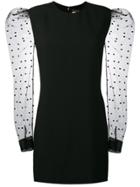 Saint Laurent Mini Dress With Heart Print Mesh Sleeves - Black