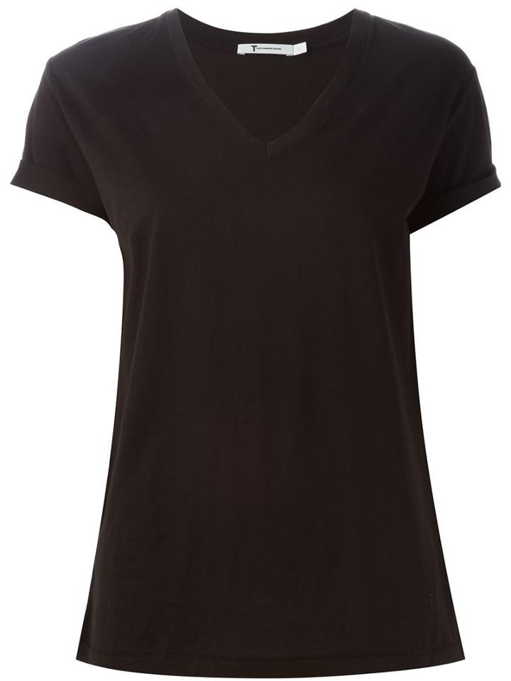 T By Alexander Wang V-neck T-shirt, Women's, Size: Large, Black, Cotton