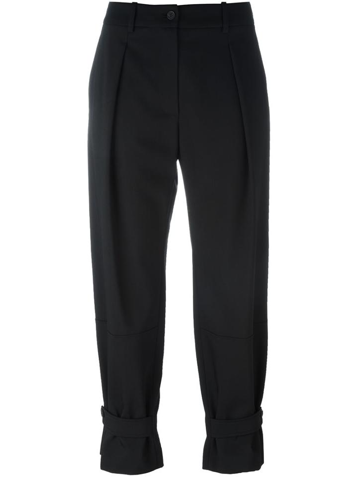 Jil Sander Navy Cropped Pleated Trousers, Women's, Size: 40, Black, Polyester/spandex/elastane/acetate/wool