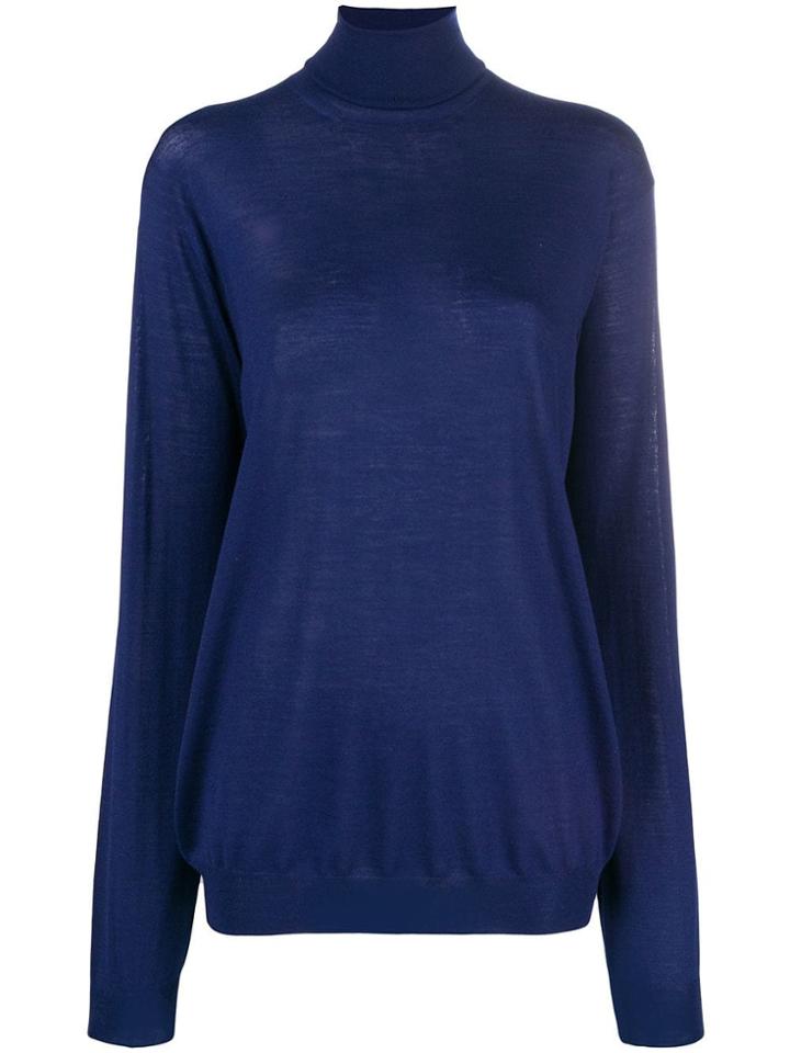 Prada Roll Neck Knitted Jumper - Blue