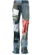 Ronald Van Der Kemp Patchwork Denim Mid Rise Flared Jeans - Blue
