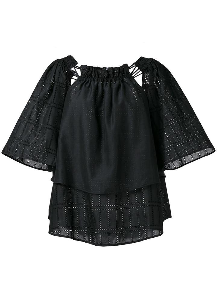 Blumarine Ruffled Shift Blouse, Women's, Size: 38, Black, Cotton/polyester