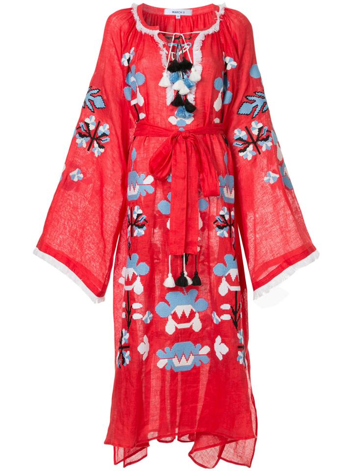 March 11 Embroidered Belted Dress
