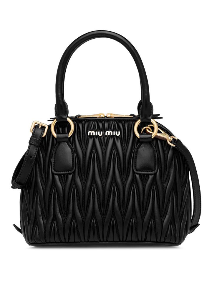 Miu Miu Small Matelassé Leather Tote - Black