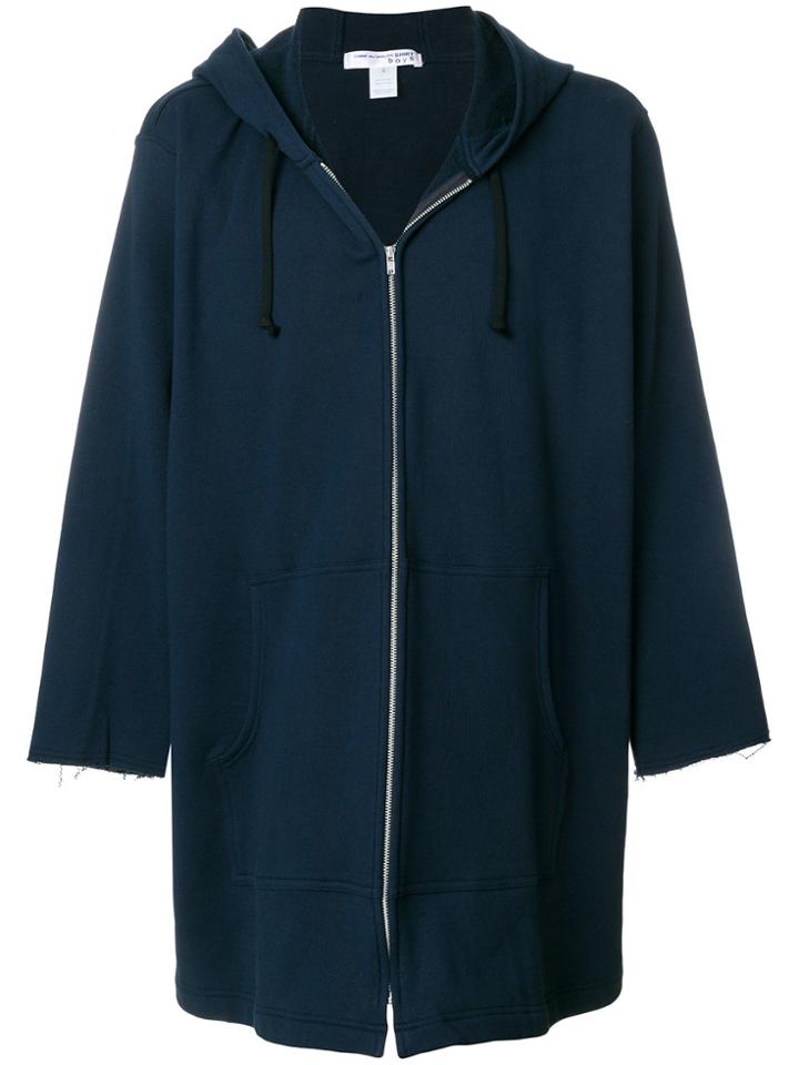 Comme Des Garçons Shirt Boys Midi Frayed Zipped Hoodie - Blue