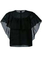 Red Valentino - Ruffle Detail Blouse - Women - Silk/cotton/polyester - 44, Black, Silk/cotton/polyester