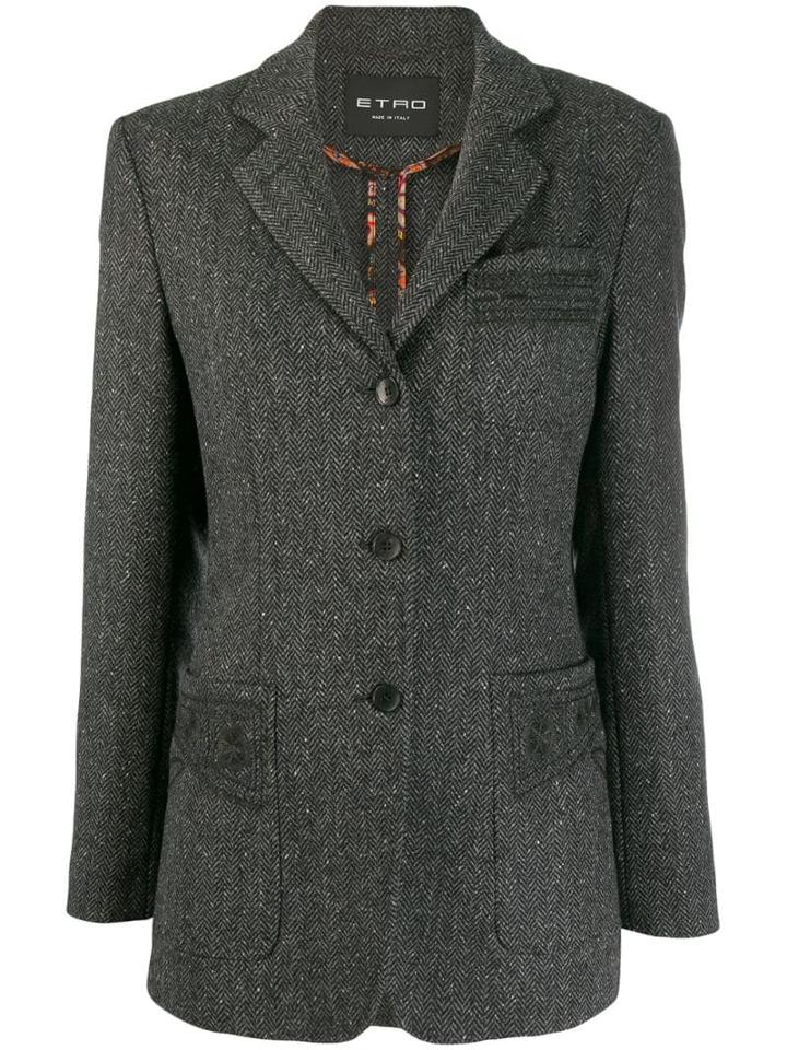 Etro Herringbone Patch Pocket Blazer - Grey