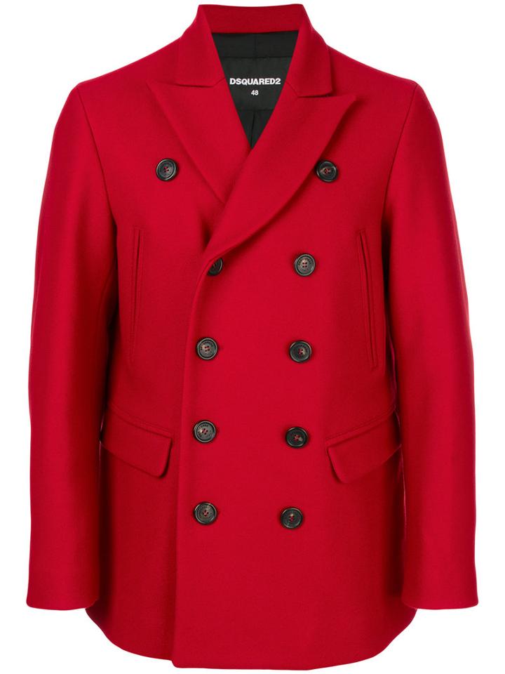 Dsquared2 - Classic Peacoat - Men - Cotton/polyamide/polyester/virgin Wool - 50, Red, Cotton/polyamide/polyester/virgin Wool
