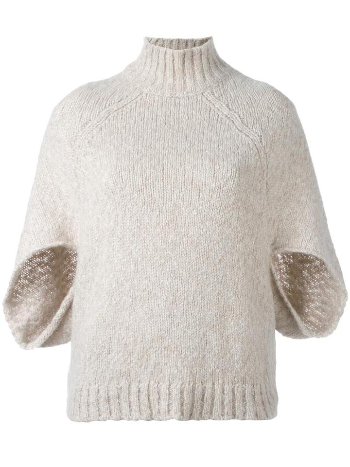 Barba Cropped Sleeves Jumper, Women's, Size: 44, Nude/neutrals, Silk/alpaca