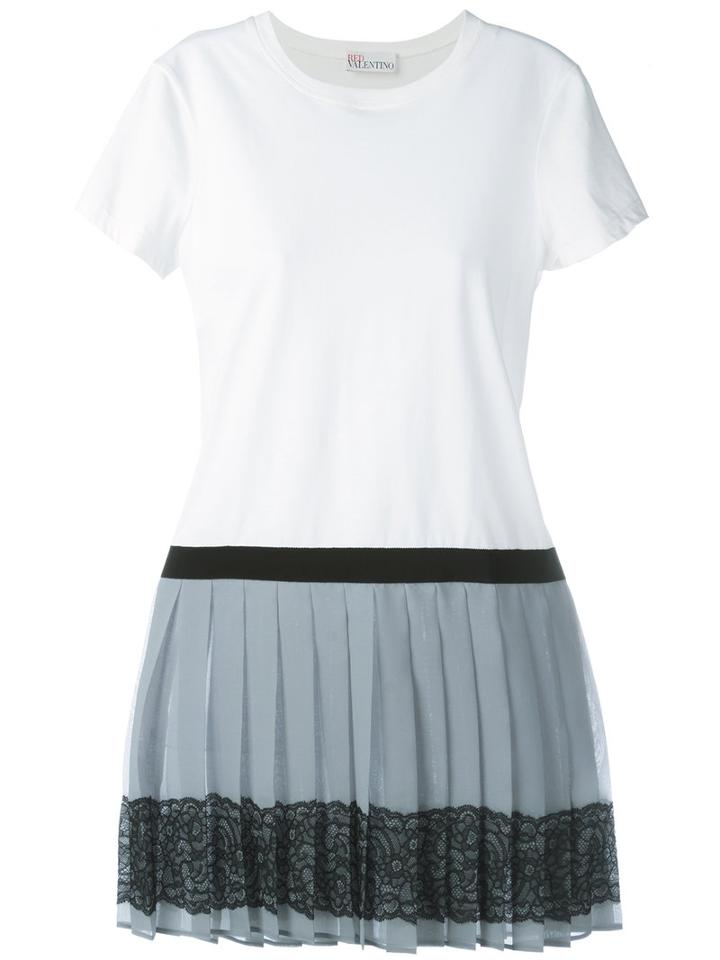 Red Valentino Pleat Skirt T-shirt Dress, Women's, Size: Large, White, Cotton/polyamide