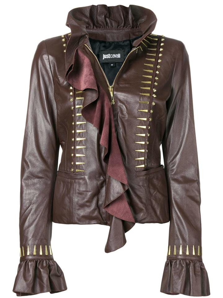 Just Cavalli Ruffled Leather Blouse - Brown