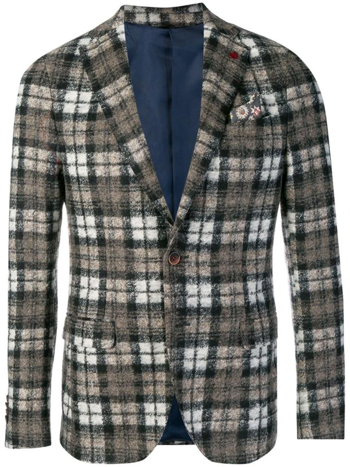 Manuel Ritz Checked Wool Blazer - Brown