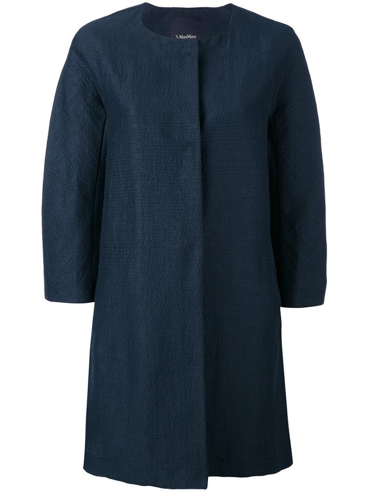 's Max Mara Collarless Coat, Women's, Size: 44, Blue, Silk/cotton/ramie/polyamide