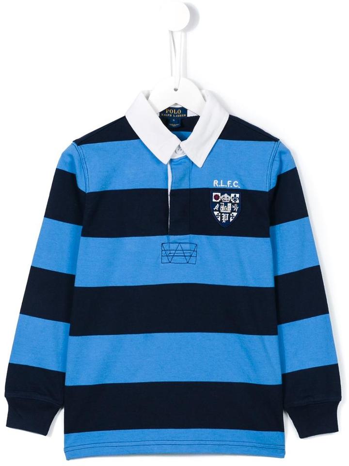 Ralph Lauren Kids Striped Collegiate Polo Shirt, Kids Unisex, Size: 7 Yrs, Blue, Cotton