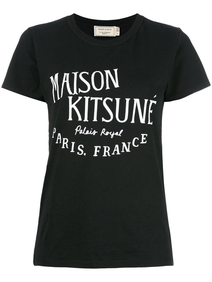 Maison Kitsuné Logo Print T-shirt, Women's, Size: Medium, Black, Cotton