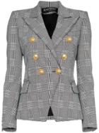 Balmain Double Breasted Tweed Cotton Blend Blazer - Grey