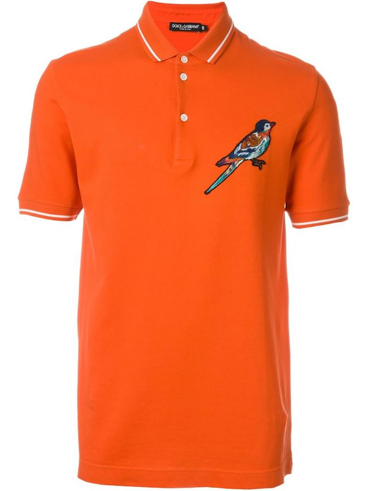 Dolce & Gabbana Embroidered Bird Polo Shirt, Men's, Size: 48, Yellow/orange, Cotton