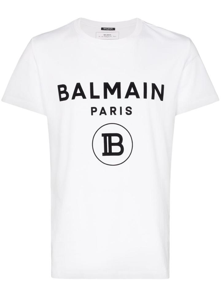 Balmain Flocked Logo-print T-shirt - White