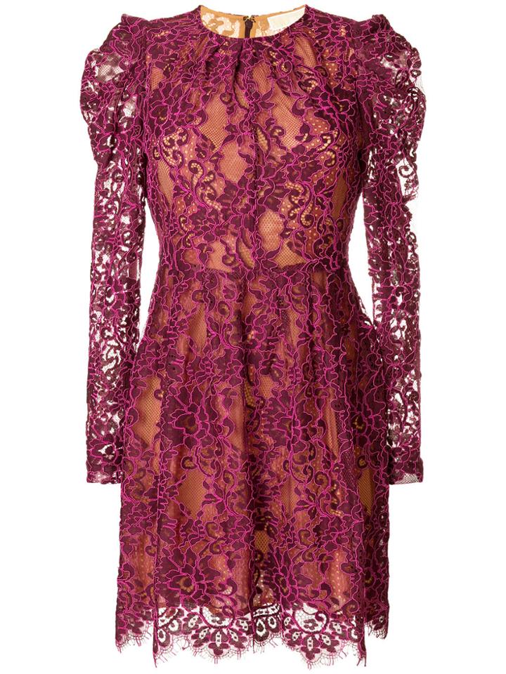Michael Michael Kors Scalloped Floral Lace Dress - Pink & Purple